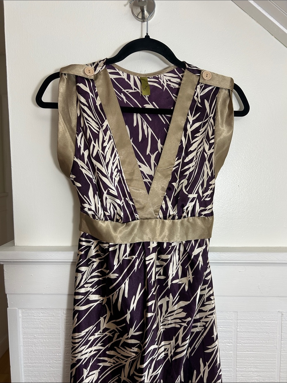 Lush Y2K Gold and Purple Satin Tie Back Dress size Medium AOP All over print - Picture 4 of 9